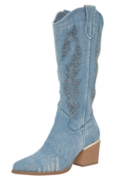 Foto van product Salinyang Cowboylaarzen blauw denim / zilver
