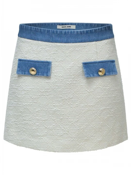 Foto van product Salsa Jeans Broek 'Tweed Skort With Denim Belt' wit