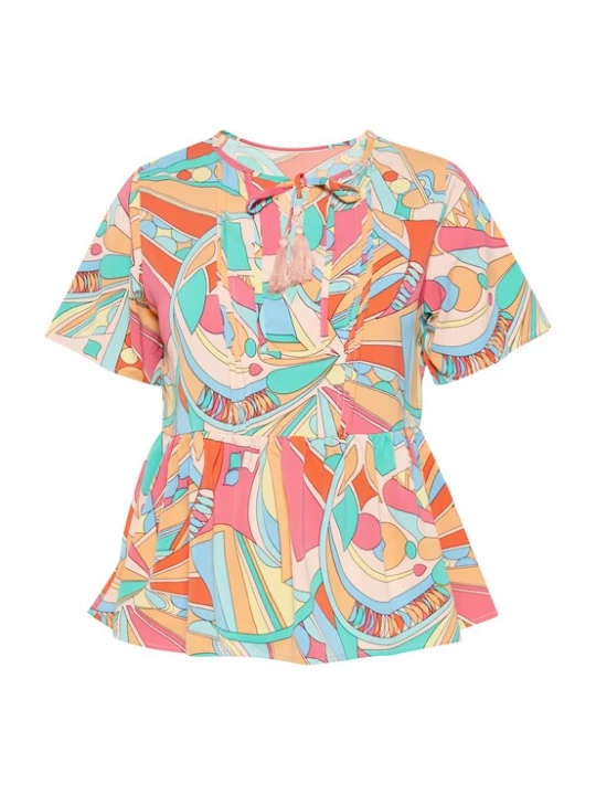 Foto van product SANIKA Blouse 'Fashion Look' turquoise / lichtblauw / oranje / rosa