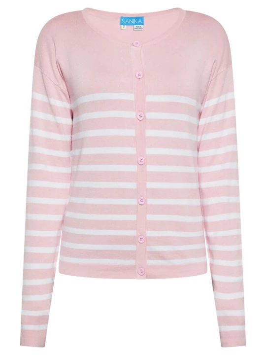 Foto van product SANIKA Gebreid vest rosa / wit