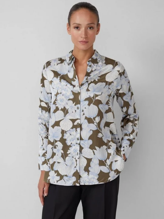 Foto van product Satijnen blouse met all-over bloemenprint s.Oliver olijfgroen