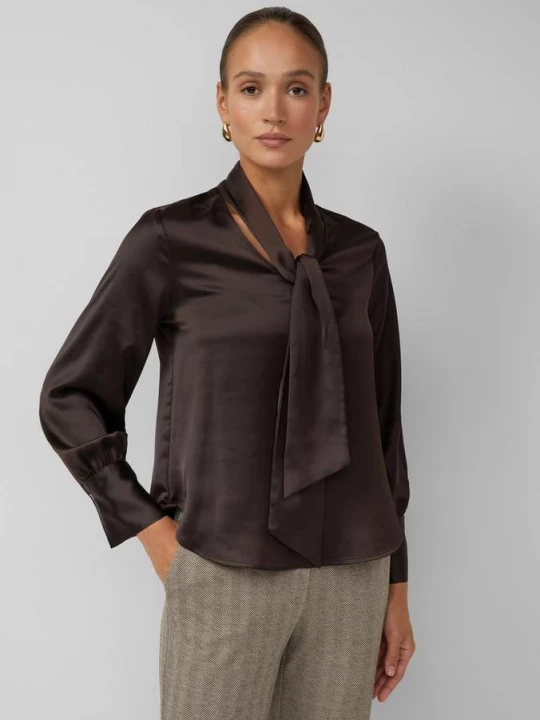 Foto van product Satijnen blouse met een elegante kraag en overslag s.Oliver bruin