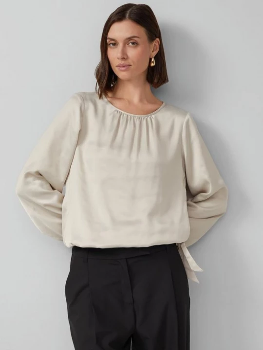 Foto van product Satijnen blouse met strikdetail aan de zoom s.Oliver beżowy