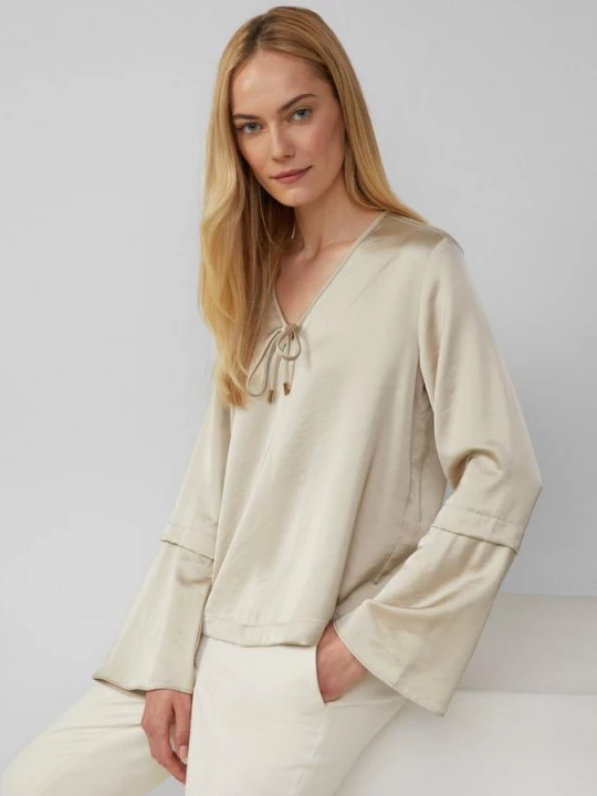 Foto van product Satijnen blouse met volantmouwen en strikdetail s.Oliver beżowy