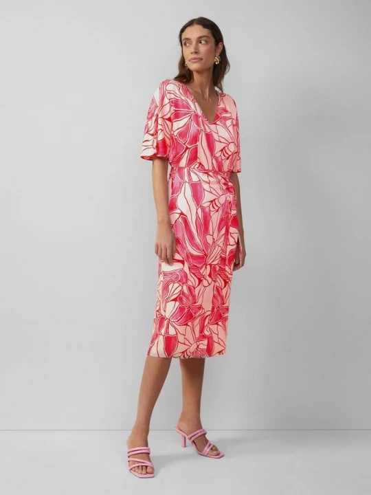 Foto van product Satijnen jurk met wikkellook en V-hals s.Oliver roze