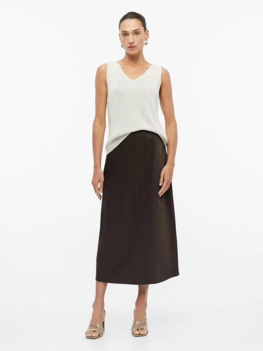 Foto van product Satijnen rok met elastische tailleband s.Oliver bruin