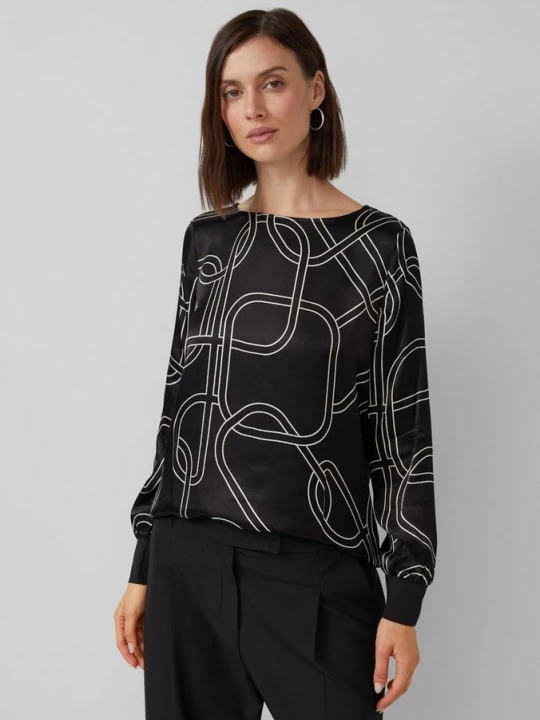 Foto van product Satijnen viscose blouse met plooien bij de halslijn s.Oliver zwart