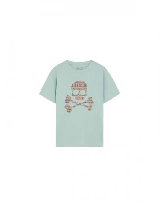 Foto van product Scalpers Shirt 'Ikat Skull Tee' mintgroen