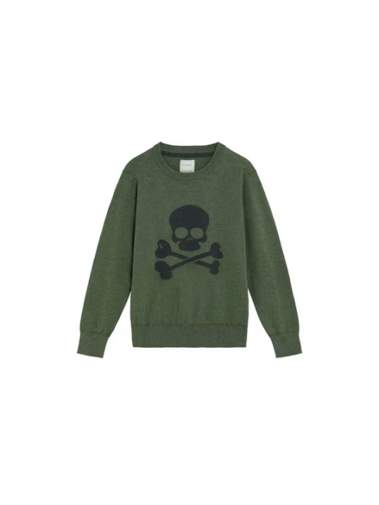 Foto van product Scalpers Trui 'Skull Intarsia' antraciet / kaki