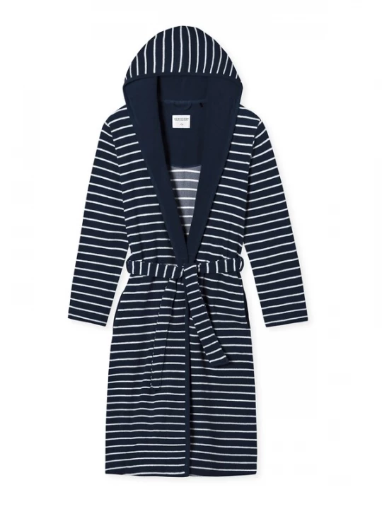 Foto van product SCHIESSER Badjas lang 'Feather Terry' navy / wit