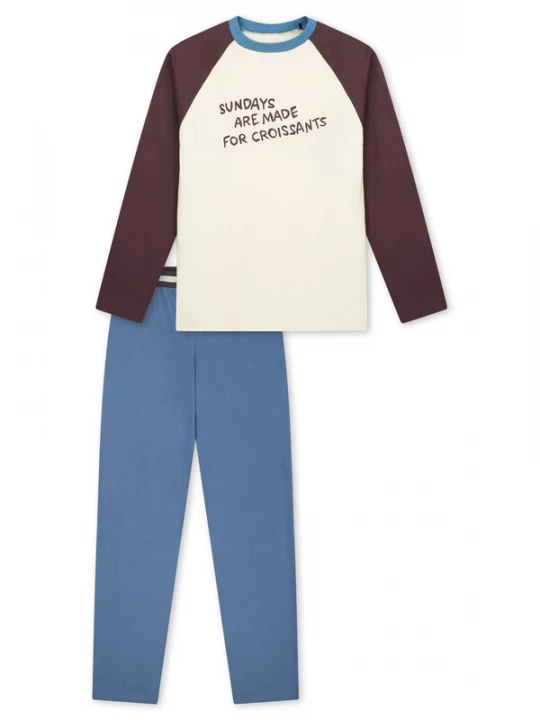 Foto van product SCHIESSER Nachtkledij ' Nightwear ' lichtblauw / donkerbruin / offwhite