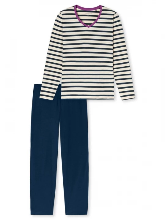 Foto van product SCHIESSER Pyjama ' Casual Essentials ' crème / donkerblauw / offwhite