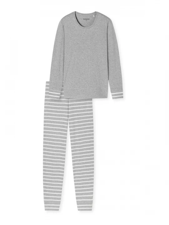 Foto van product SCHIESSER Pyjama ' Casual Essentials ' grijs gemêleerd / wit
