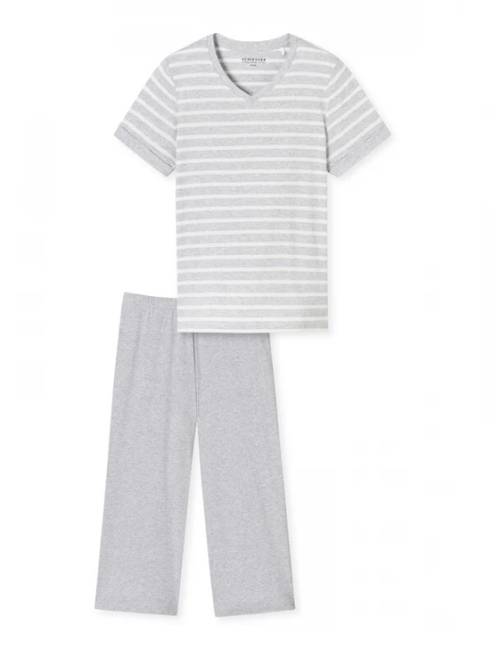 Foto van product SCHIESSER Pyjama 'Casual Essentials ' grijs gemêleerd / wit
