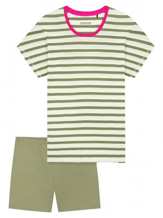 Foto van product SCHIESSER Pyjama 'Casual Essentials' groen / pink / wit