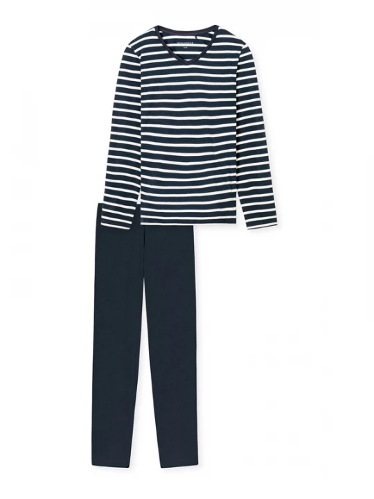 Foto van product SCHIESSER Pyjama 'Casual Essentials' nachtblauw / wit