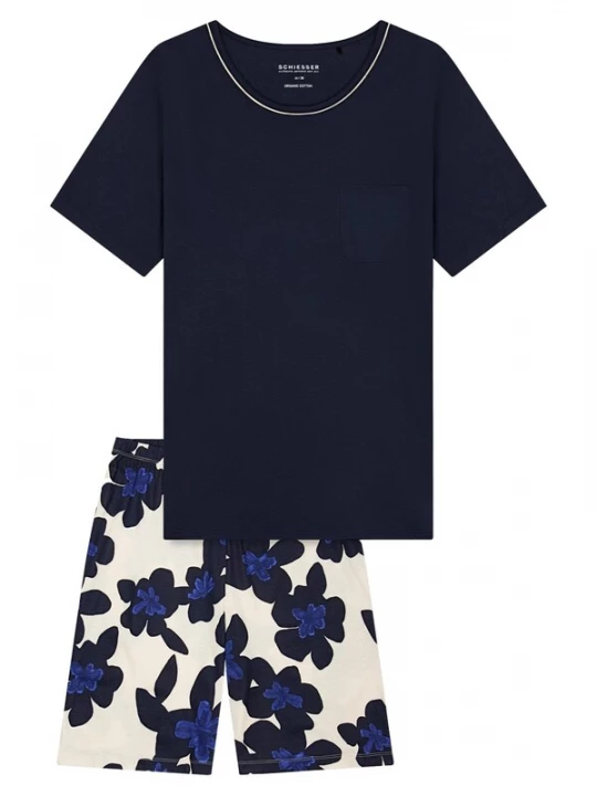 Foto van product SCHIESSER Pyjama 'Comfort Nightwear ' donkerblauw / offwhite