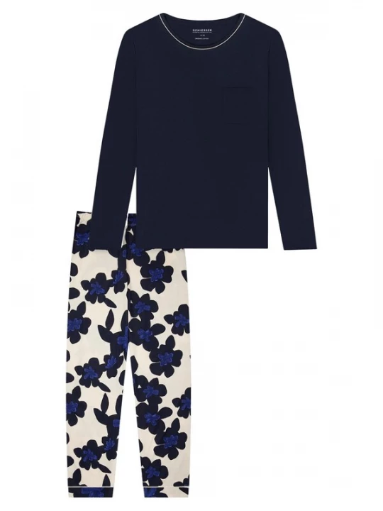 Foto van product SCHIESSER Pyjama 'Comfort Nightwear' donkerblauw / offwhite