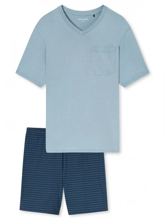 Foto van product SCHIESSER Pyjama kort ' Comfort Essentials ' blauw / lichtblauw