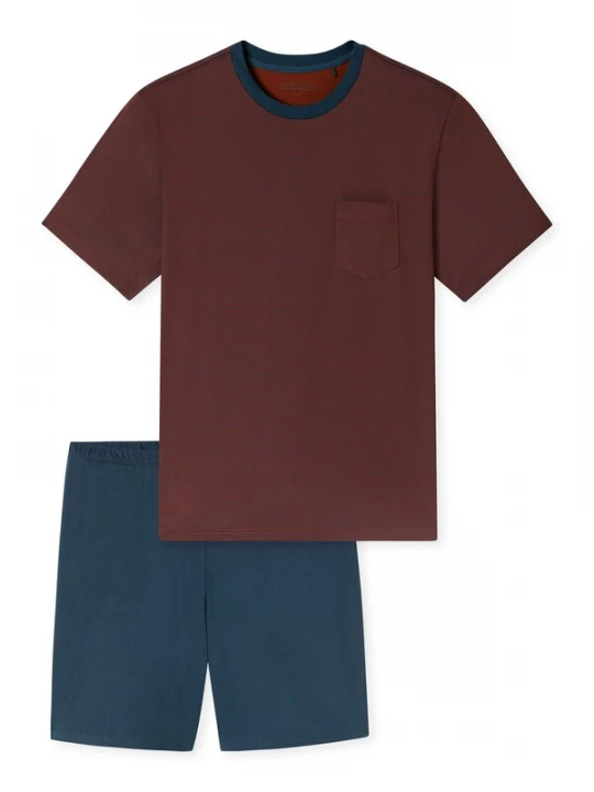 Foto van product SCHIESSER Pyjama kort ' Comfort Essentials ' donkerblauw / bordeaux