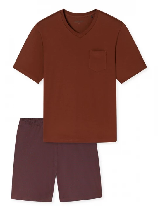 Foto van product SCHIESSER Pyjama kort ' Comfort Essentials ' roestbruin / rood