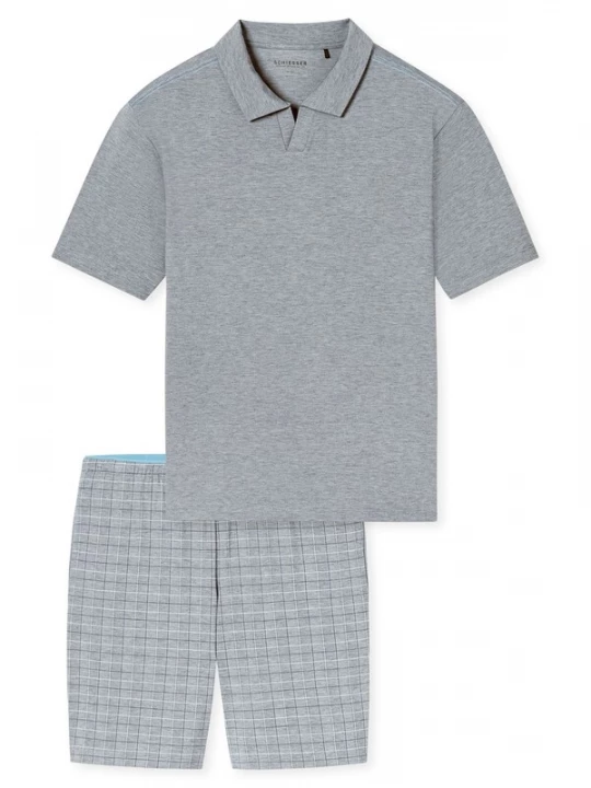 Foto van product SCHIESSER Pyjama kort grijs gemêleerd / zwart / wit