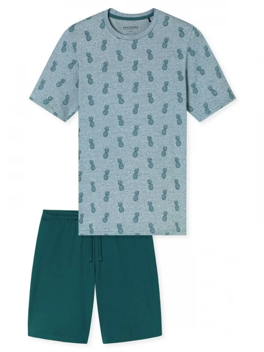 Foto van product SCHIESSER Pyjama kort lichtblauw / smaragd / pastelgroen