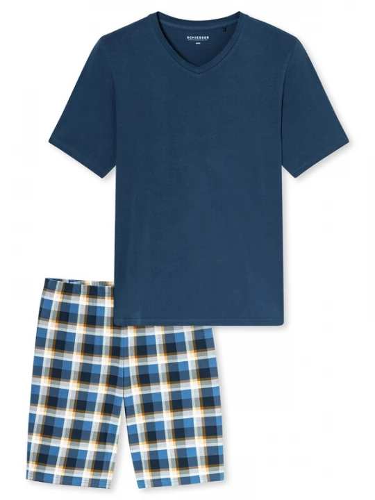 Foto van product SCHIESSER Pyjama lang ' Casual Essentials ' donkerblauw / geel / wit