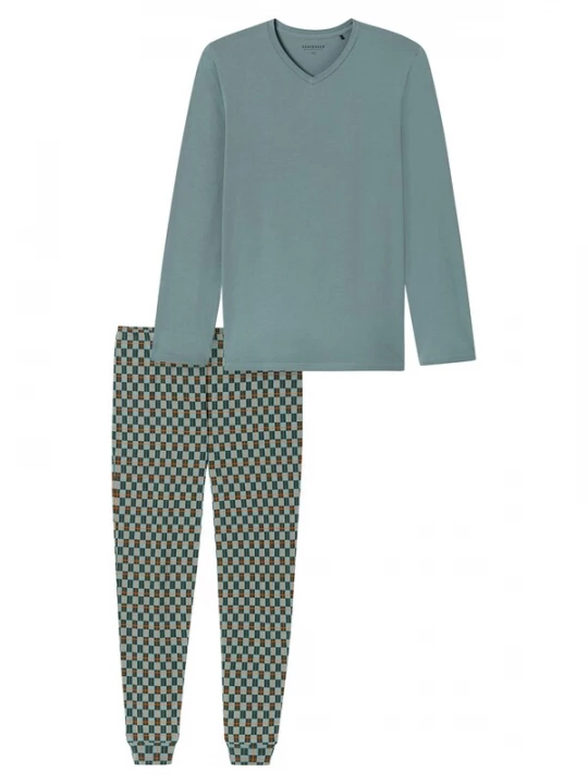 Foto van product SCHIESSER Pyjama lang 'Casual Essentials' grijs / stone grey / lichtgroen