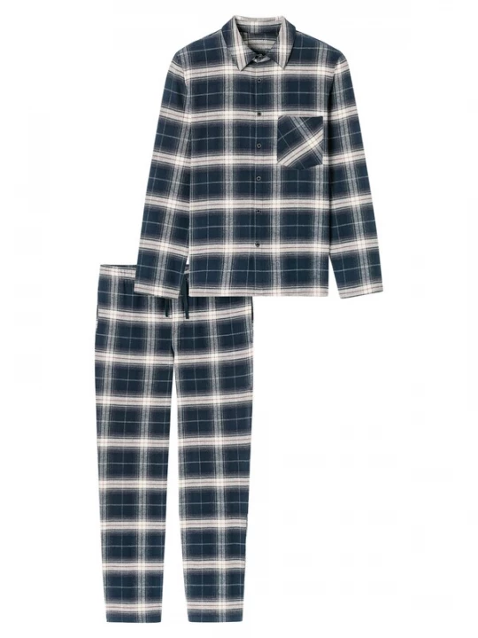 Foto van product SCHIESSER Pyjama lang 'Selected Premium Warming' nachtblauw / wit