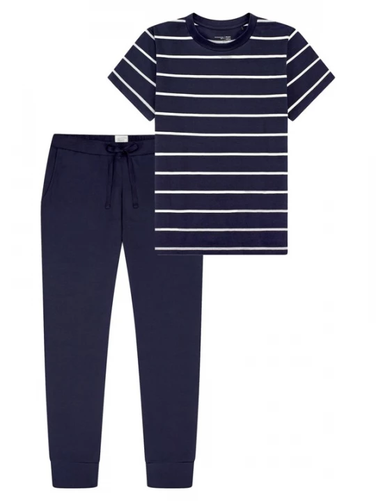 Foto van product SCHIESSER Pyjama 'Mix & Relax' donkerblauw / wit