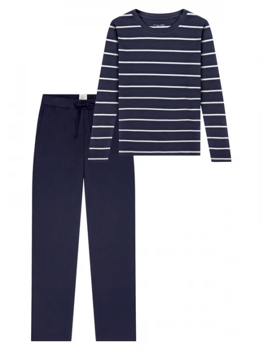 Foto van product SCHIESSER Pyjama 'Mix & Relax' donkerblauw / wit