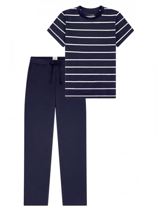 Foto van product SCHIESSER Pyjama 'Mix & Relax' donkerblauw / wit