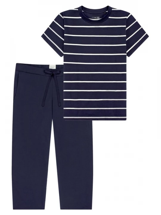 Foto van product SCHIESSER Pyjama 'Mix & Relax' donkerblauw / wit