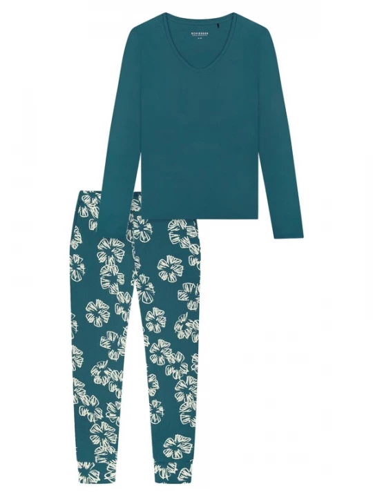 Foto van product SCHIESSER Pyjama 'Modern Nightwear' donkergroen / offwhite