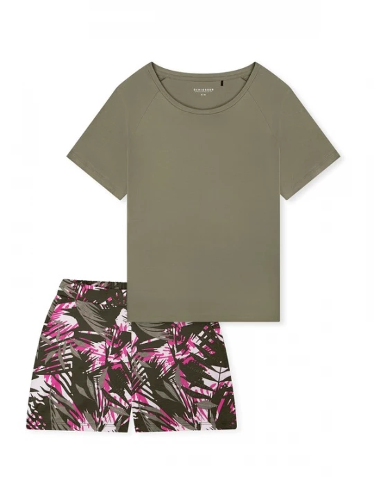 Foto van product SCHIESSER Pyjama ' Modern Nightwear ' kaki / jade groen / pink / wit