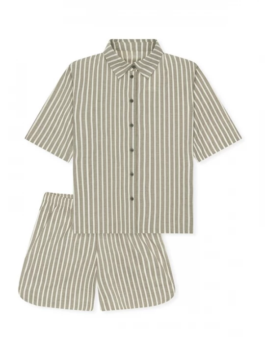 Foto van product SCHIESSER Pyjama ' Selected Premium ' beige / olijfgroen / offwhite