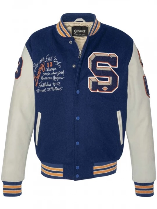 Foto van product Schott NYC Tussenjas 'Teddy' beige / donkerblauw / karamel / wit