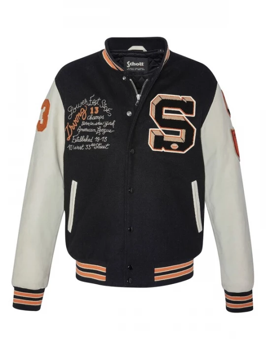 Foto van product Schott NYC Tussenjas 'Teddy' oranje / zwart / wit