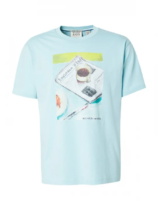 Foto van product SCOTCH & SODA Shirt lichtblauw / kiwi / zwart / wit