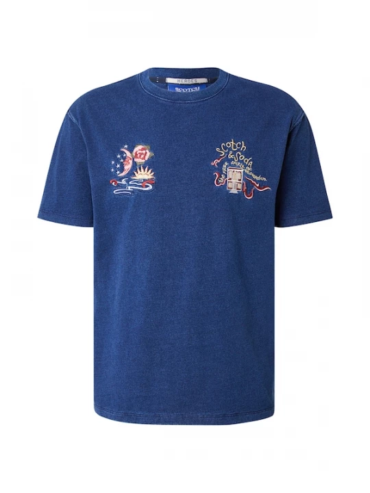 Foto van product SCOTCH & SODA Shirt 'The 40th Annive' indigo / lichtblauw / lichtgeel / kersrood