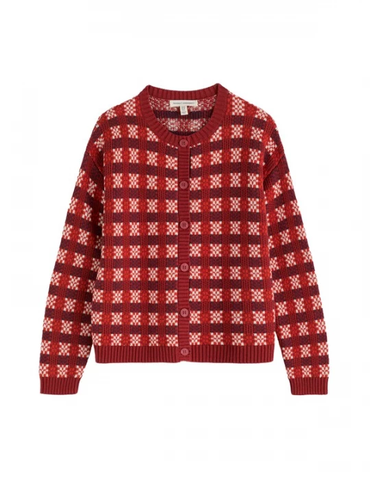 Foto van product Seasalt Cornwall Gebreid vest 'Kensa' rood / oranjerood / merlot / wit