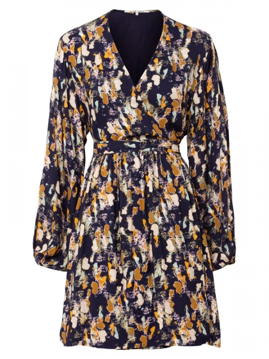 Foto van product SECOND FEMALE Jurk 'Kaleem' beige / donkerblauw / safraan / mintgroen