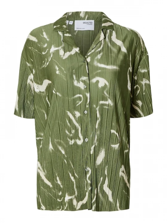 Foto van product SELECTED Blouse 'SLFRYA ELLIE' beige / olijfgroen