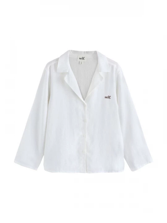 Foto van product self. Blouse chocoladebruin / wit
