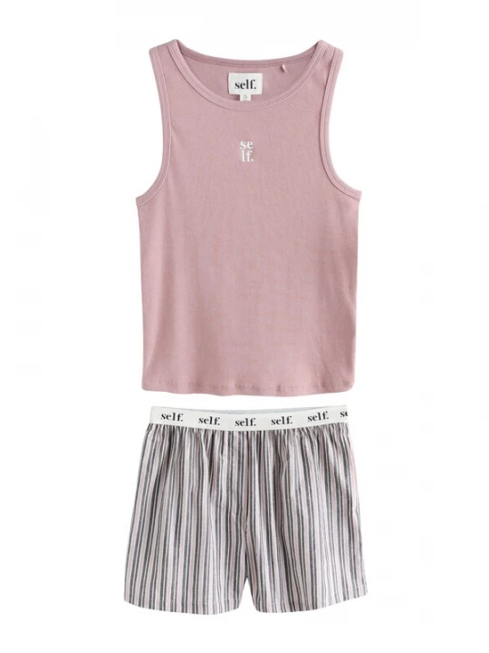 Foto van product self. Korte pyjama donkergrijs / oudroze / wit