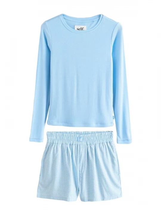 Foto van product self. Korte pyjama lichtblauw / wit