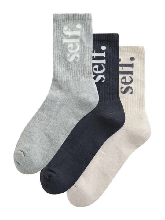Foto van product self. Sokken lichtbeige / marine / grijs gemêleerd / wit