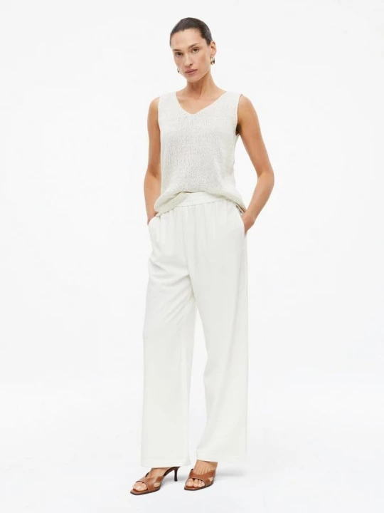 Foto van product Semi-transparante broek met wijde pijpen en elastische tailleband s.Oliver crème
