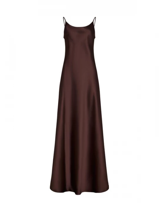 Foto van product Serena Silueta Jurk 'Maxi satin slip dress 'Serene'' chocoladebruin
